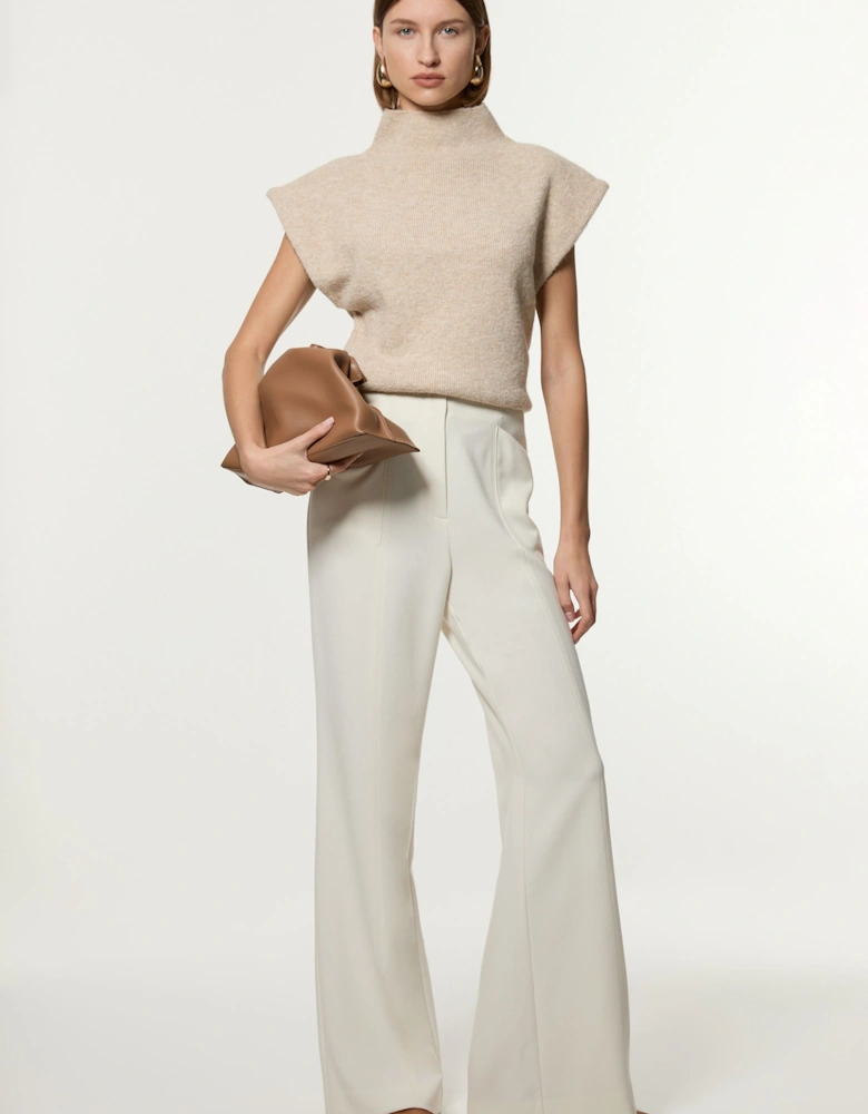 Compact Stretch Tailored Seam Detail Wide Leg Trouser