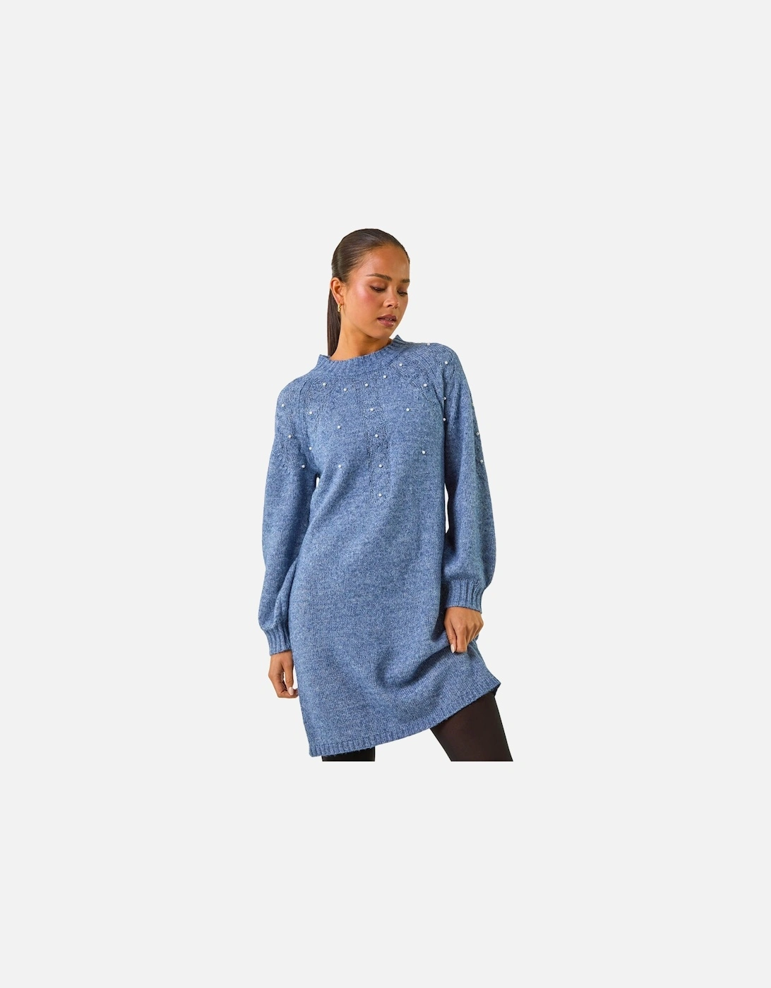 Petite Embellished Faux Pearl Knit Dress, 2 of 1