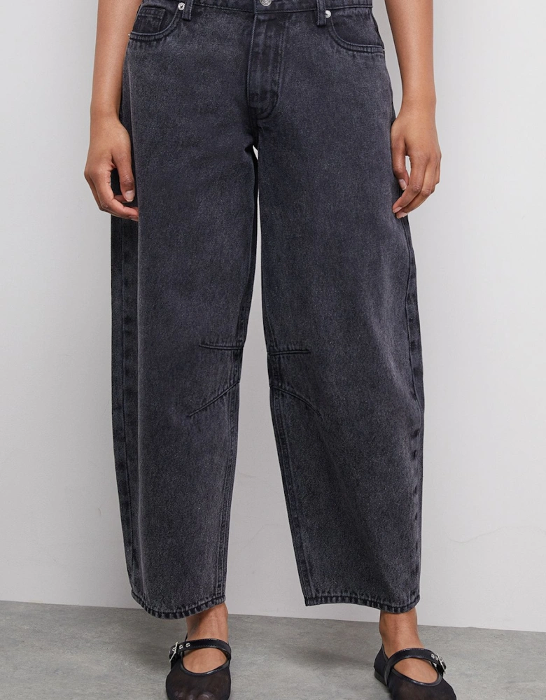 Mid Rise Denim Darted Barrel Leg Jeans