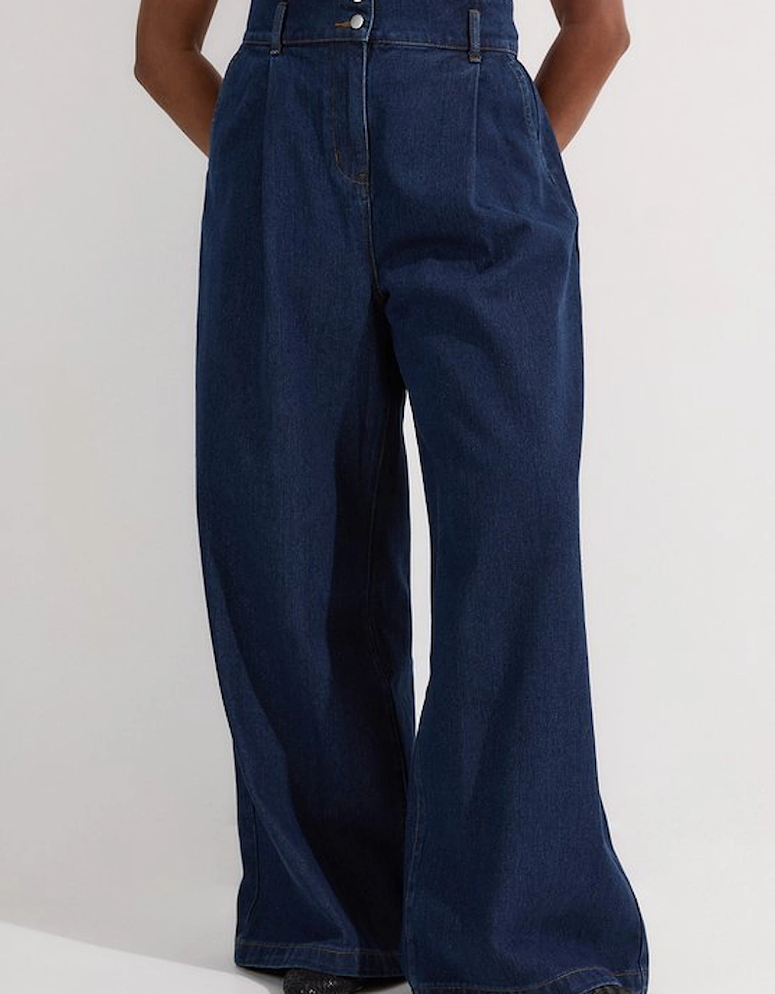 Plus Size Denim Wide Leg Trousers