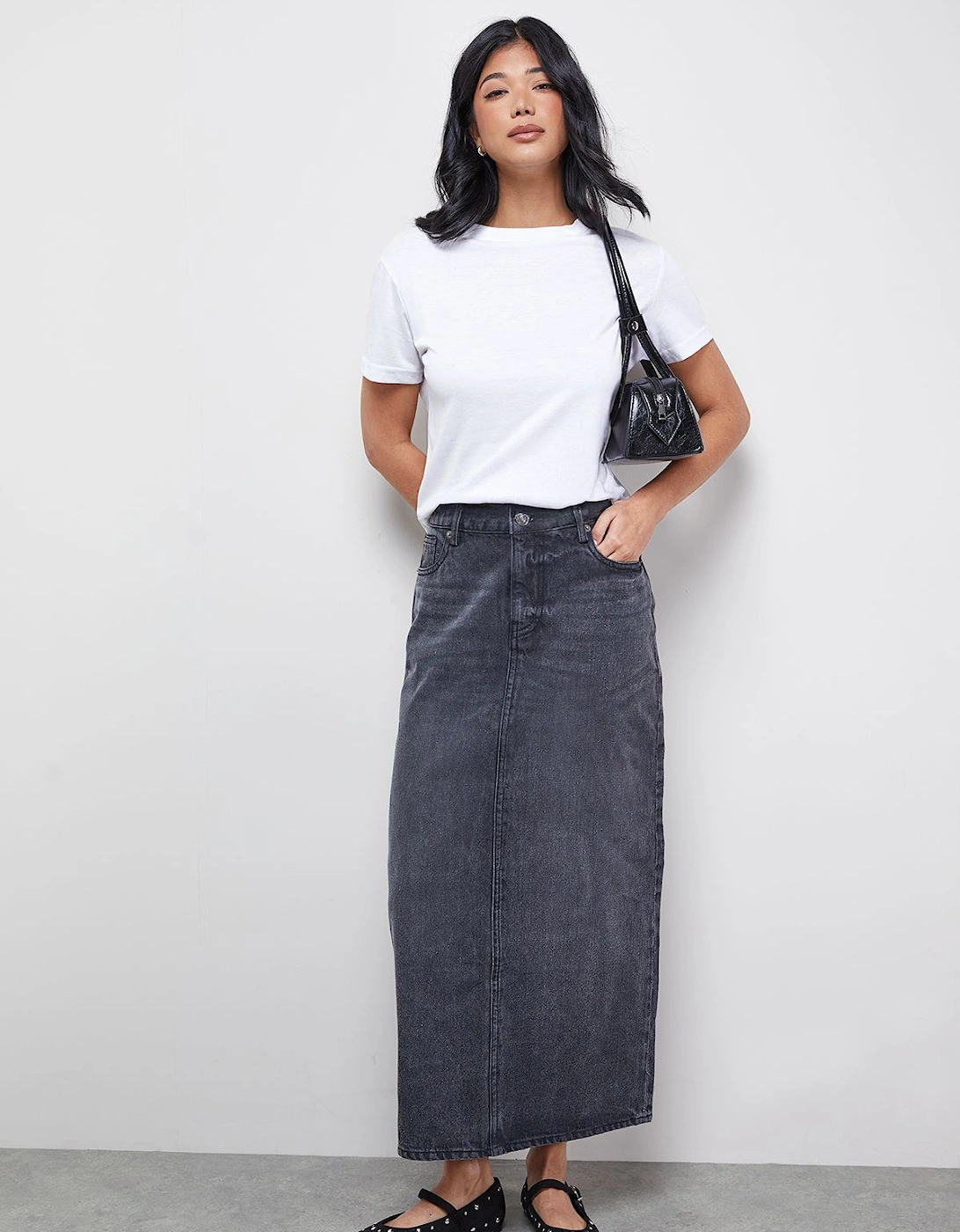 Denim Mid Waist Midaxi Skirt, 2 of 1