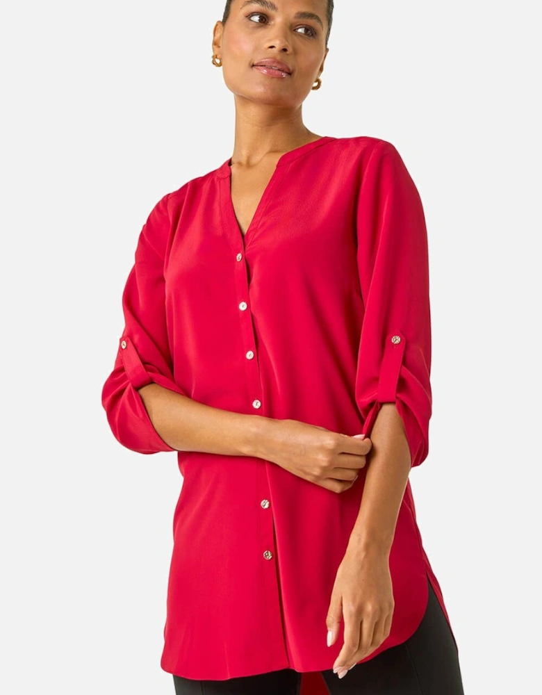 Notch Neck Longline Blouse