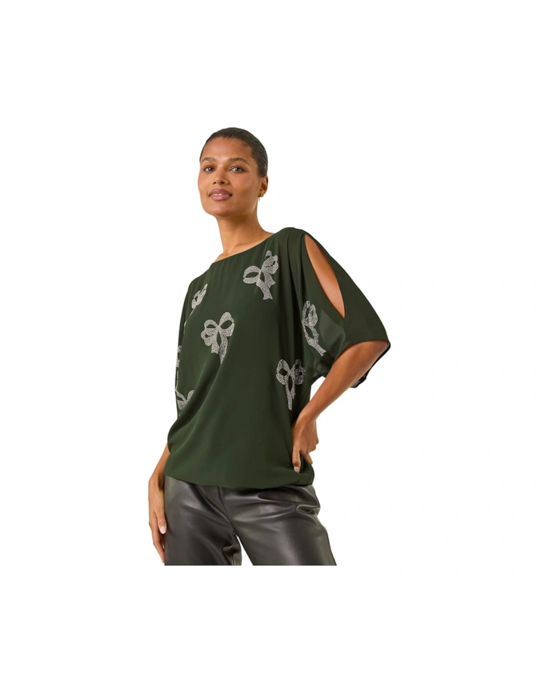 Bow Embellished Cold Shoulder Top