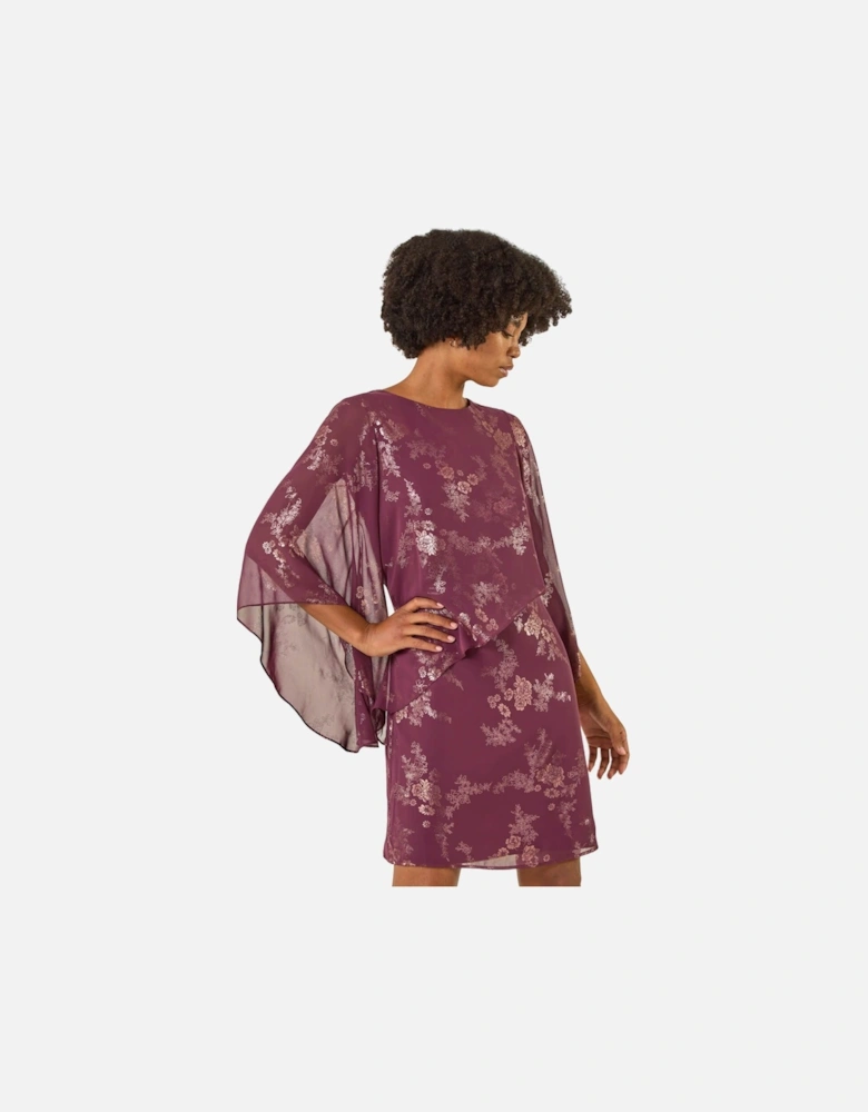 Foil Print Asymmetric Overlay Dress