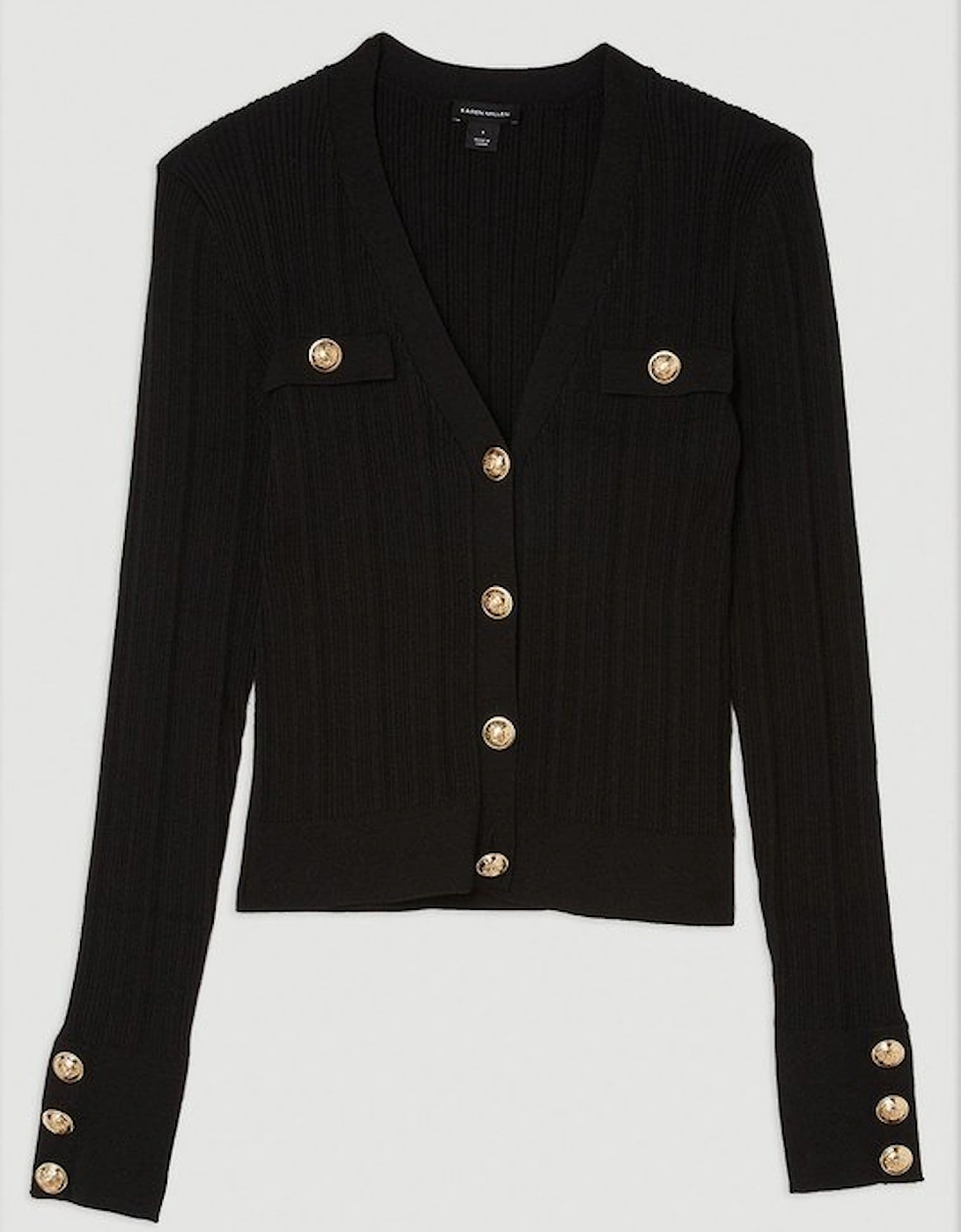 Viscose Blend Dry Handle Rib Military Trim Cardigan