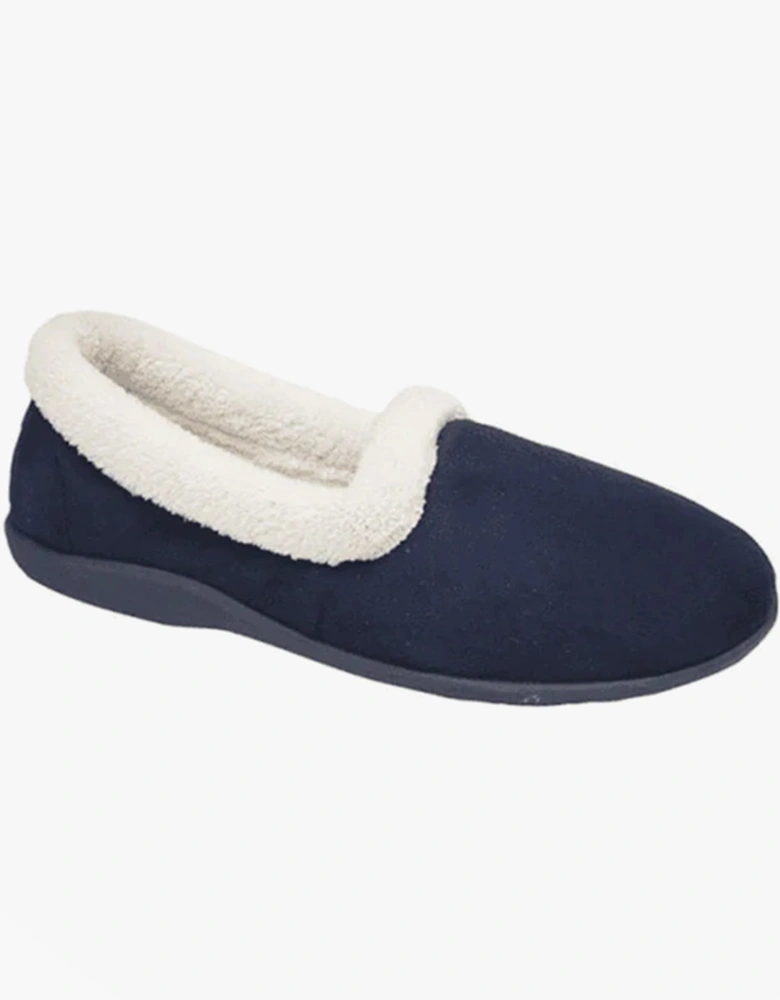 SANDIE II Womens Textile Collared Full Slippers Navy