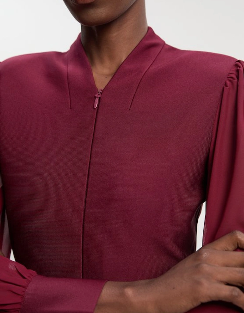 Bandage Figure Form Zip Detail Chiffon Sleeve Knit Dress