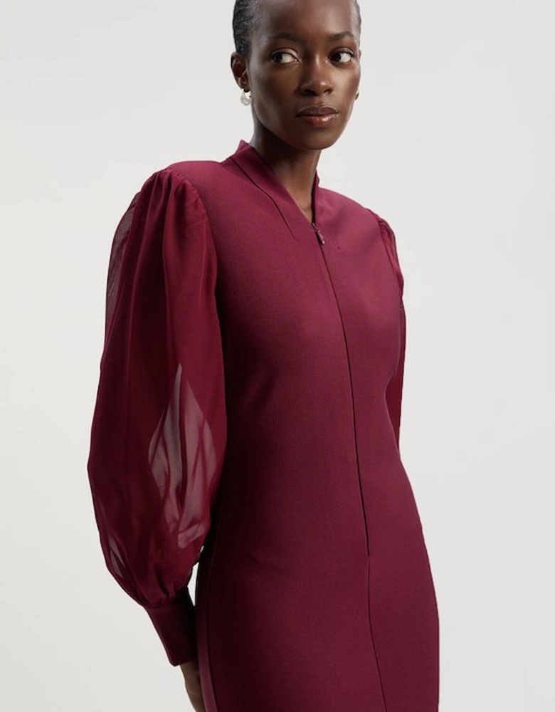 Bandage Figure Form Zip Detail Chiffon Sleeve Knit Dress