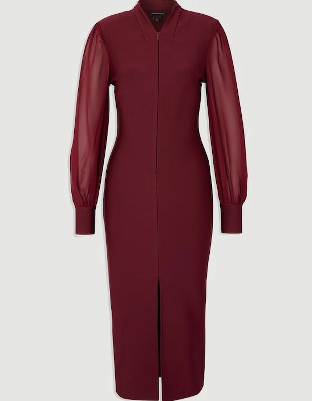 Bandage Figure Form Zip Detail Chiffon Sleeve Knit Dress