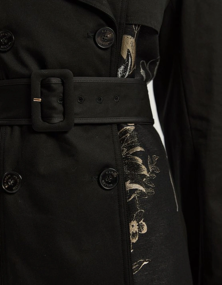 Printed Jacquard Trench Mix Coat