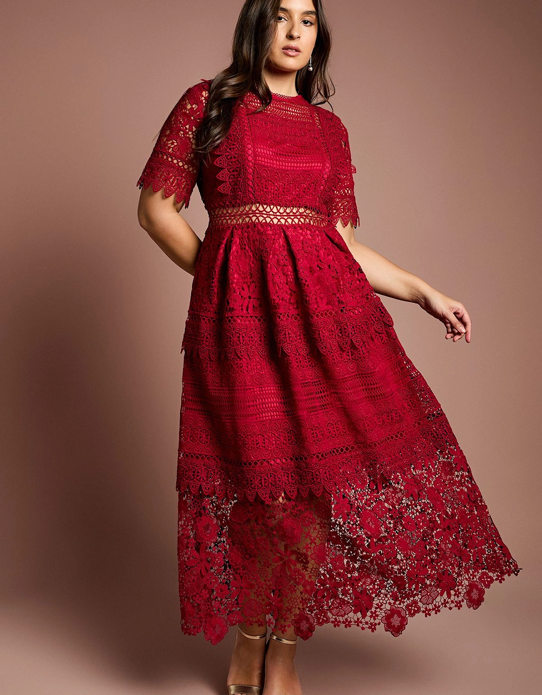 Plus Short Sleeve Lace Midi Dress, 2 of 1