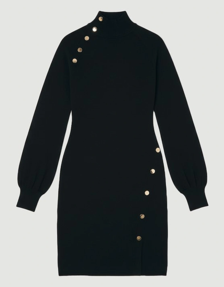 Viscose Blend Popper Detail Knitted Mini Dress