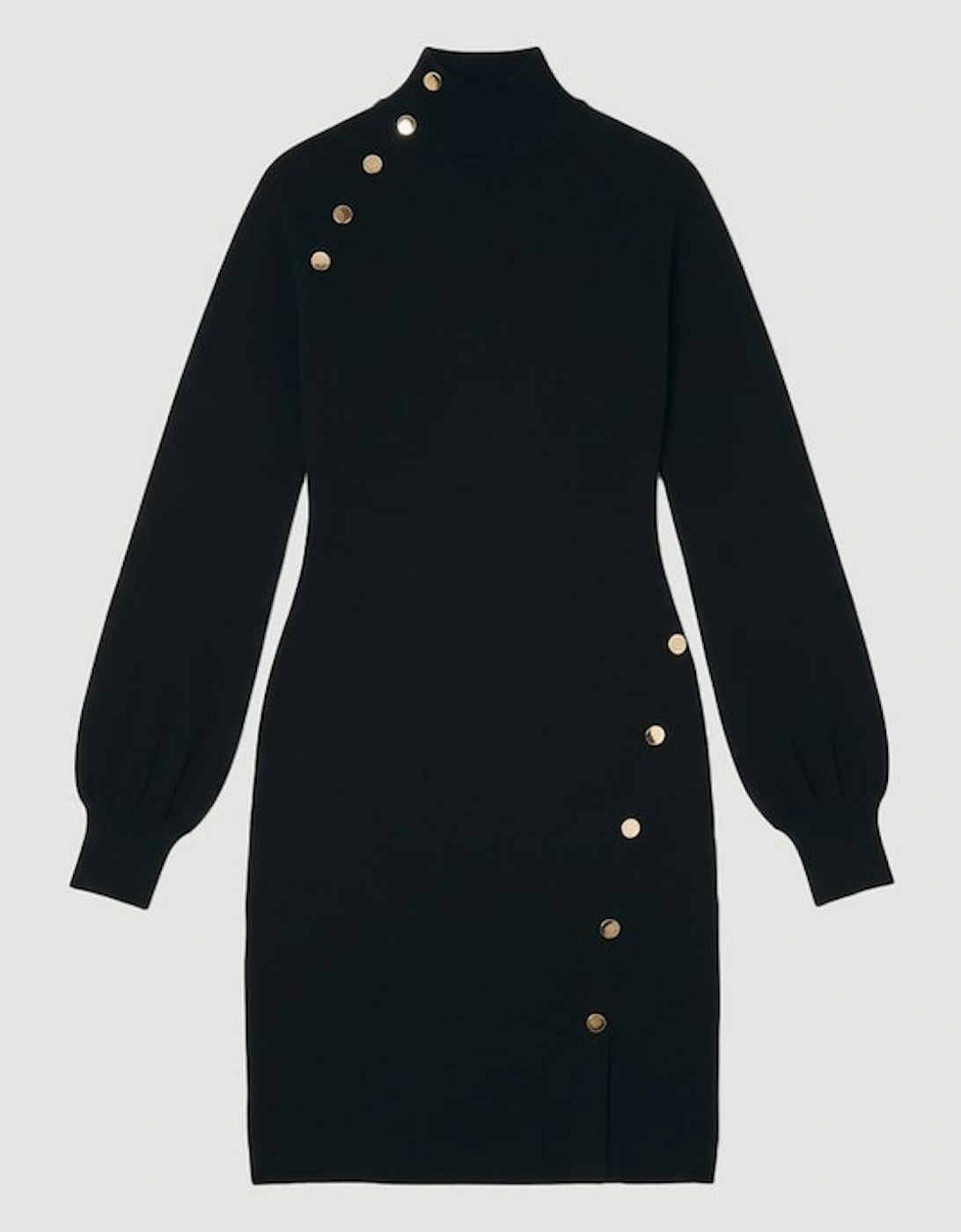 Viscose Blend Popper Detail Knitted Mini Dress