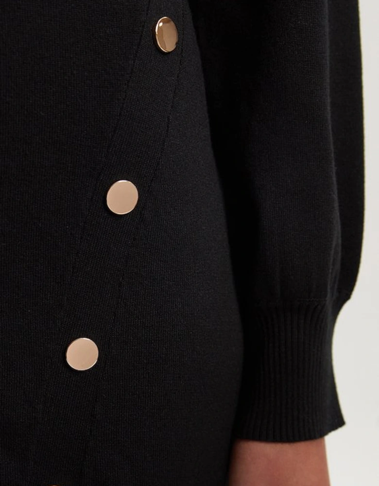 Viscose Blend Popper Detail Knitted Mini Dress