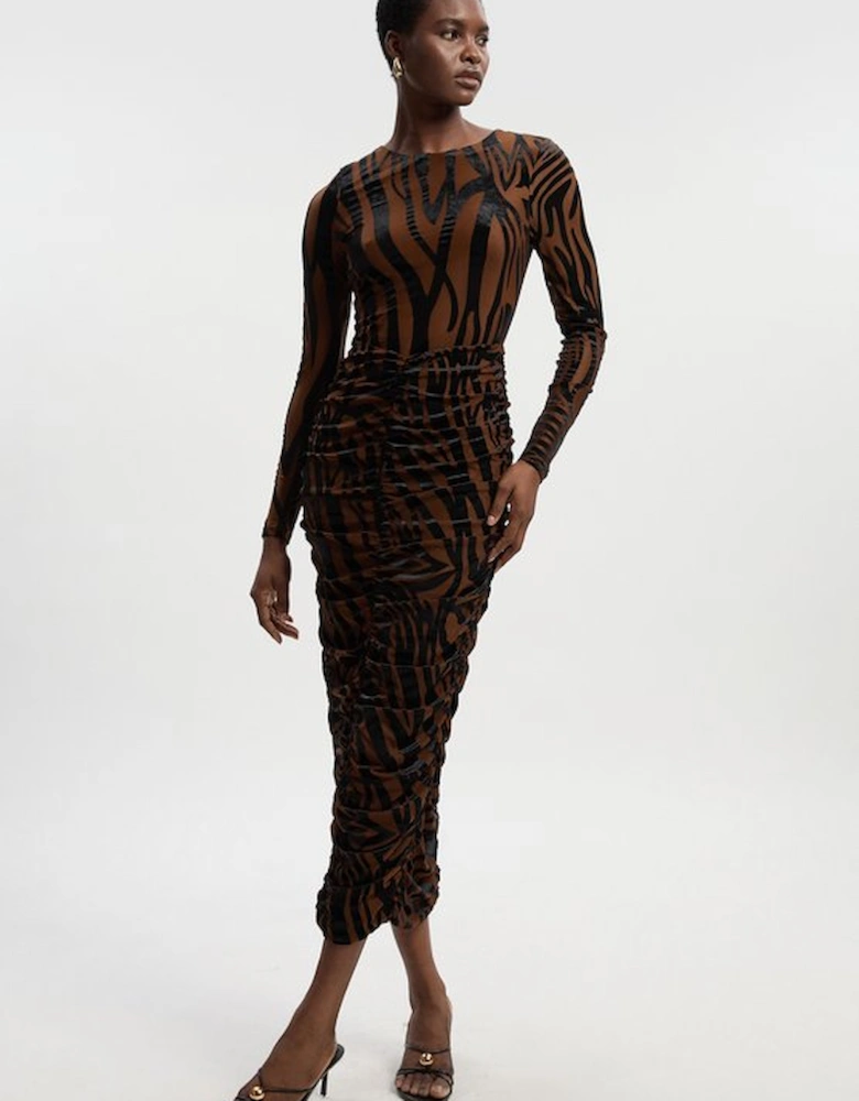 Animal Stretch Velvet Devore Midi Dress