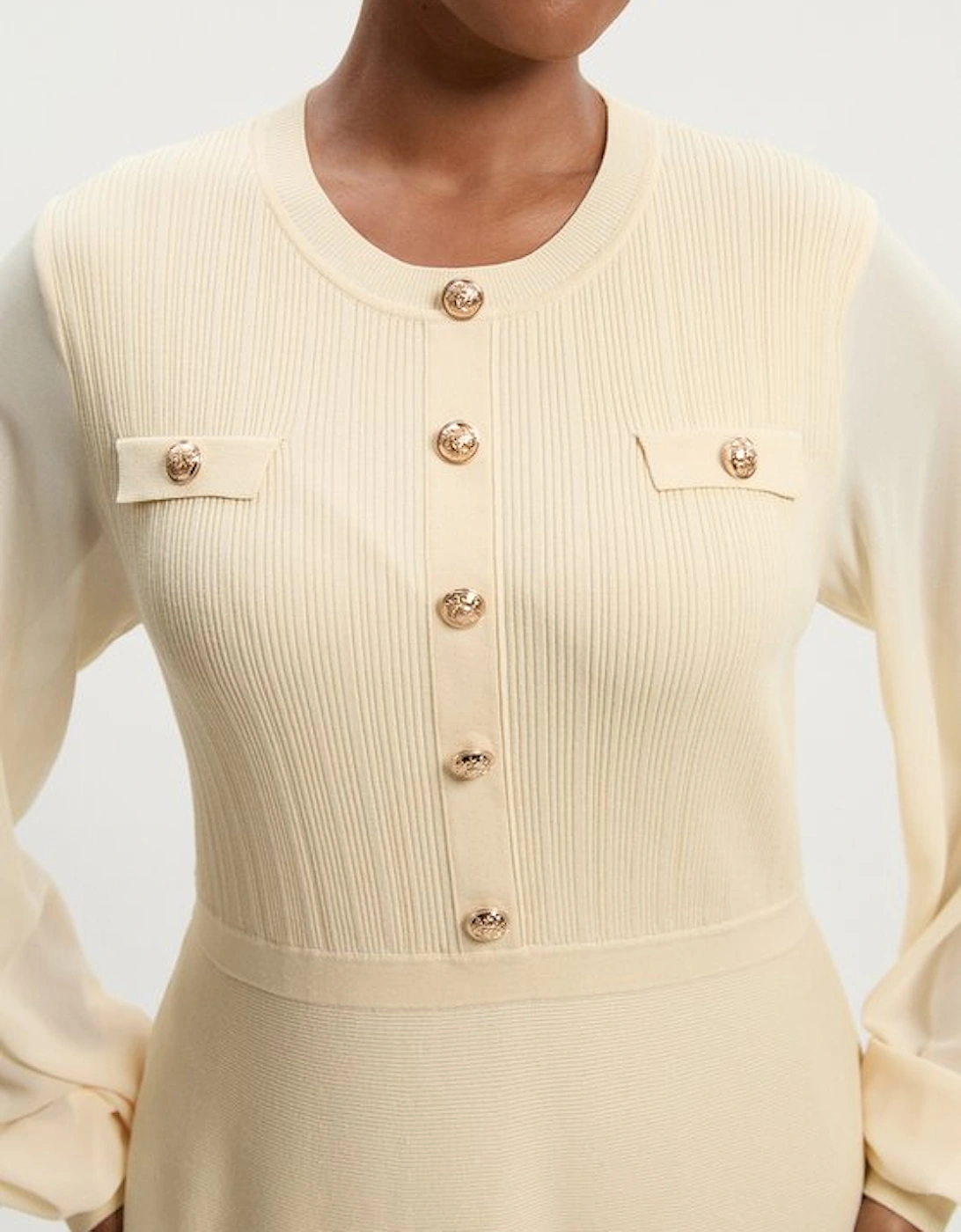 Plus Size Viscose Blend Maxi Knit Dress With Chiffon Sleeve Military Trim