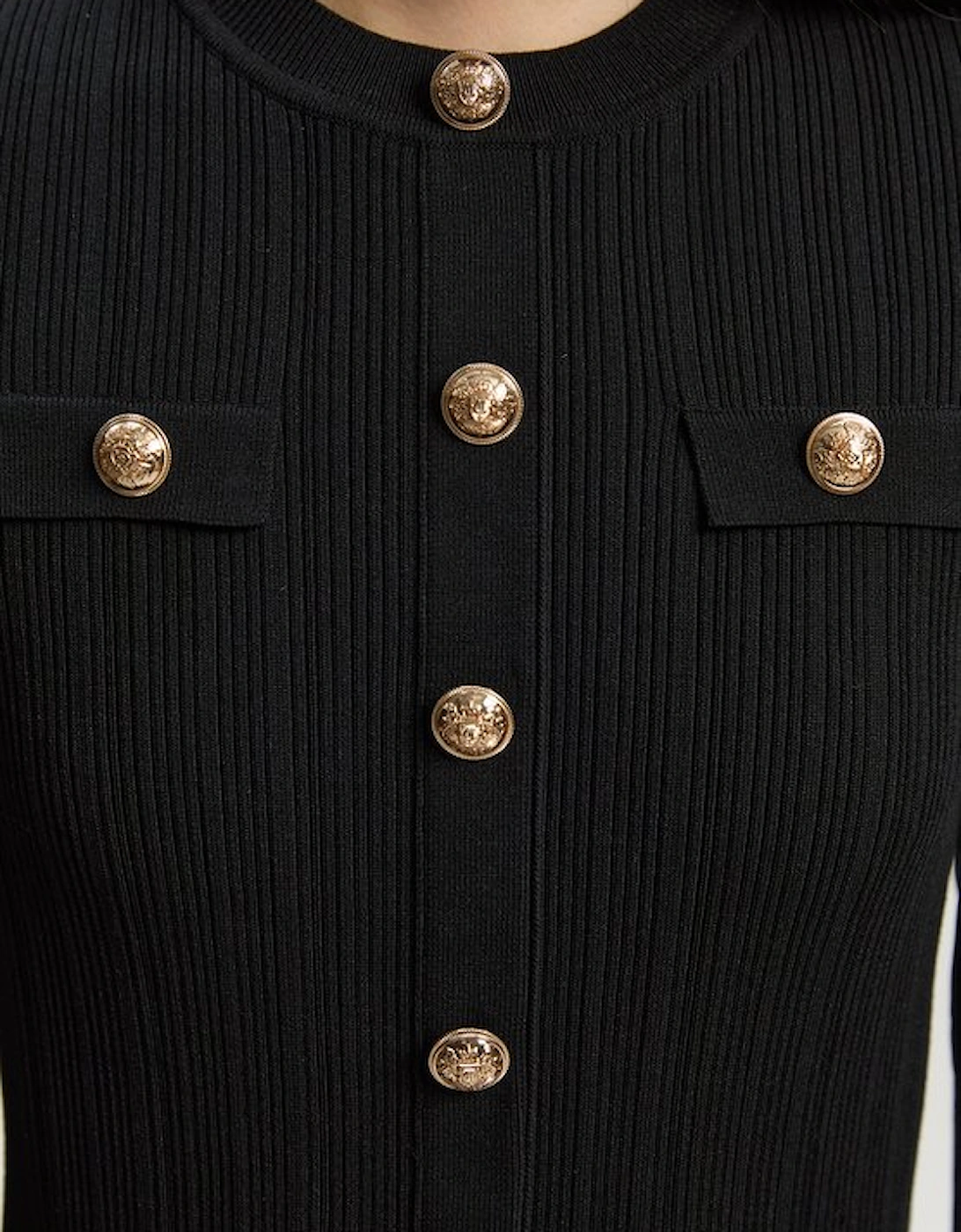 Viscose Blend Mini Knit Dress With Chiffon Sleeve Military Trim