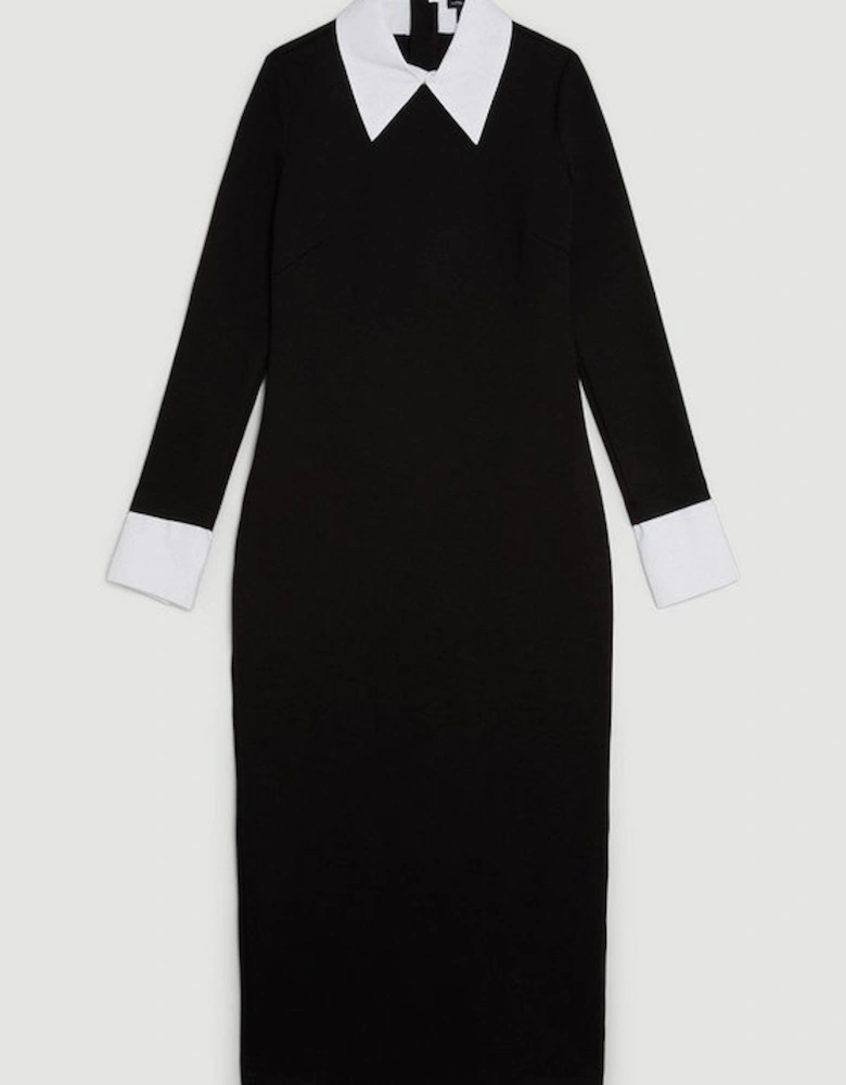 Jersey Cotton Poplin Midi Collar Dress