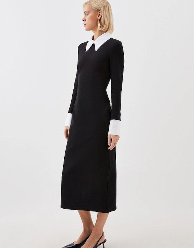 Jersey Cotton Poplin Midi Collar Dress