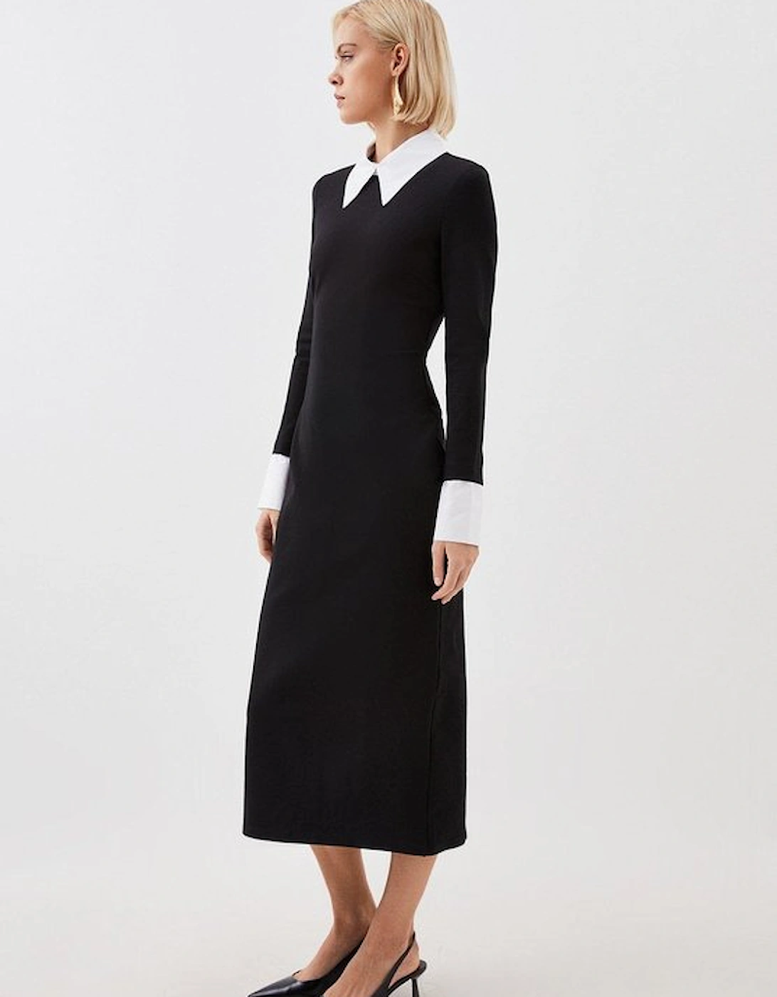 Jersey Cotton Poplin Midi Collar Dress