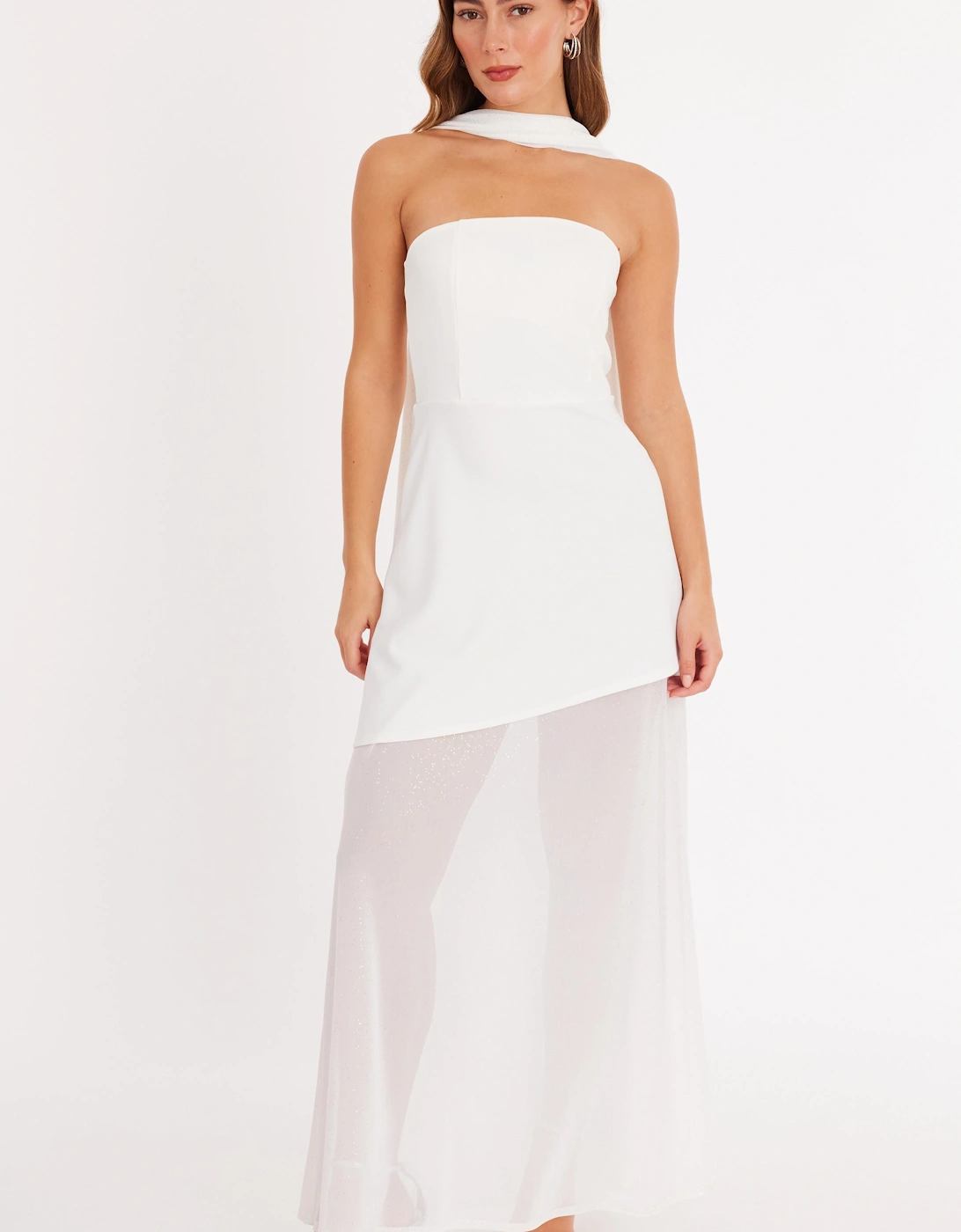 White Glitter Mesh Hem Maxi Dress, 2 of 1
