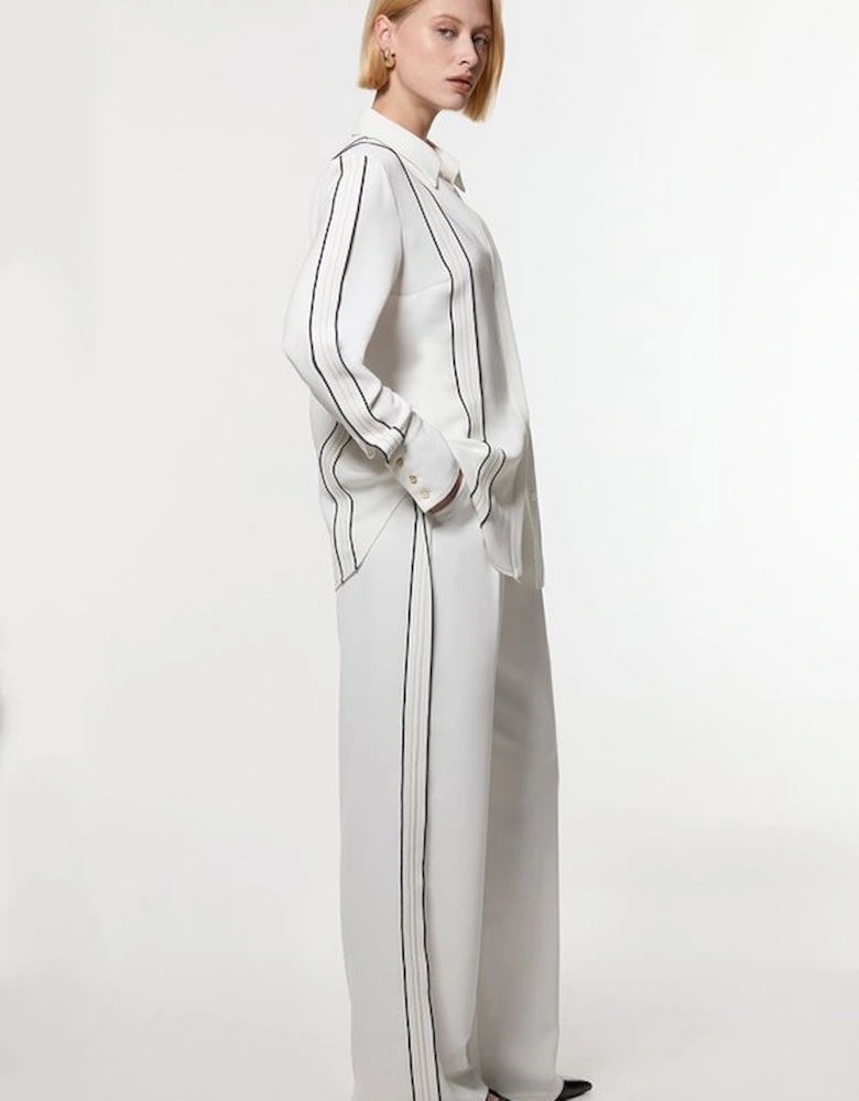 Soft Tailored Contrast Tipped Wide Leg Trouser