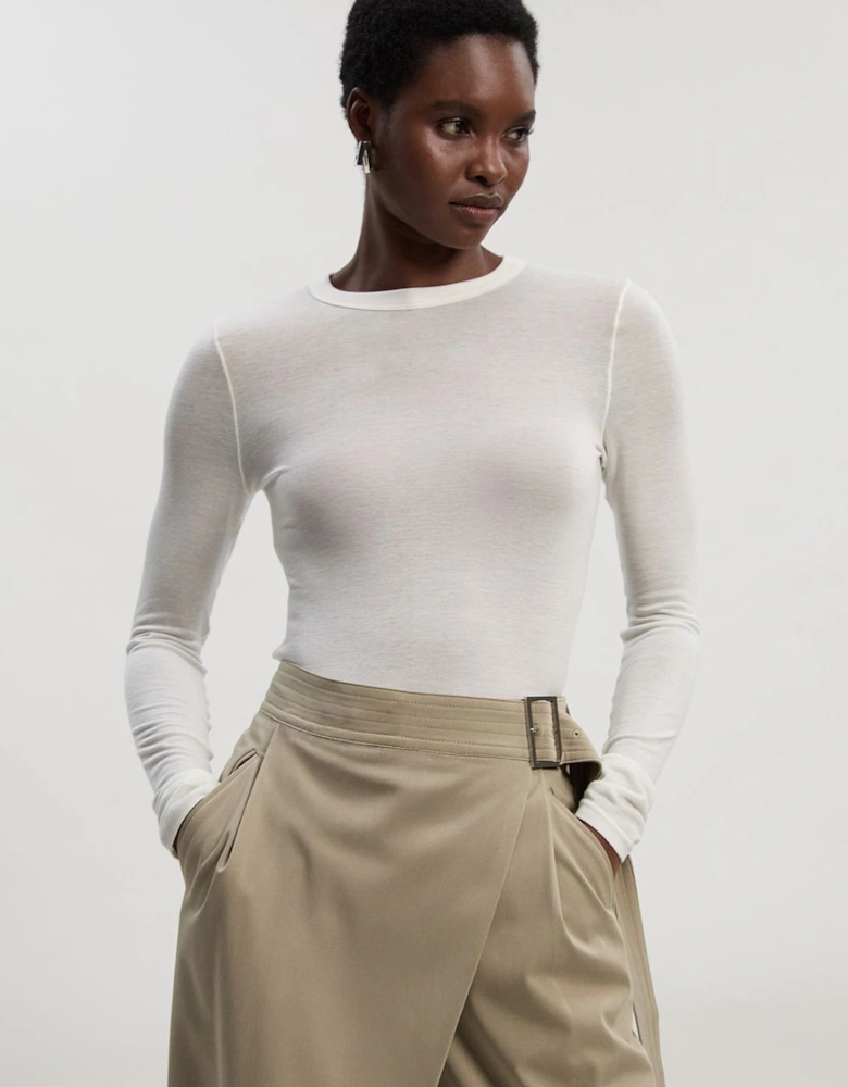 Wool Blend Crew Neck Long Sleeve Top