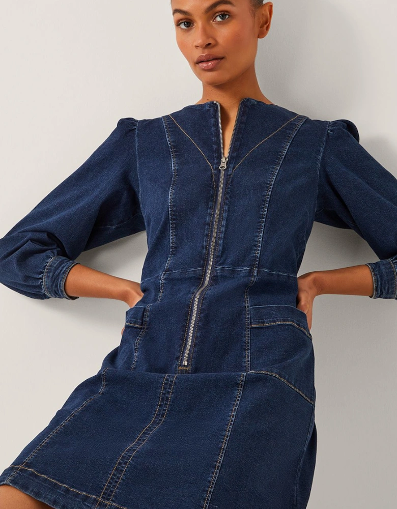 Katlyn Zip Denim Mini Dress Blue