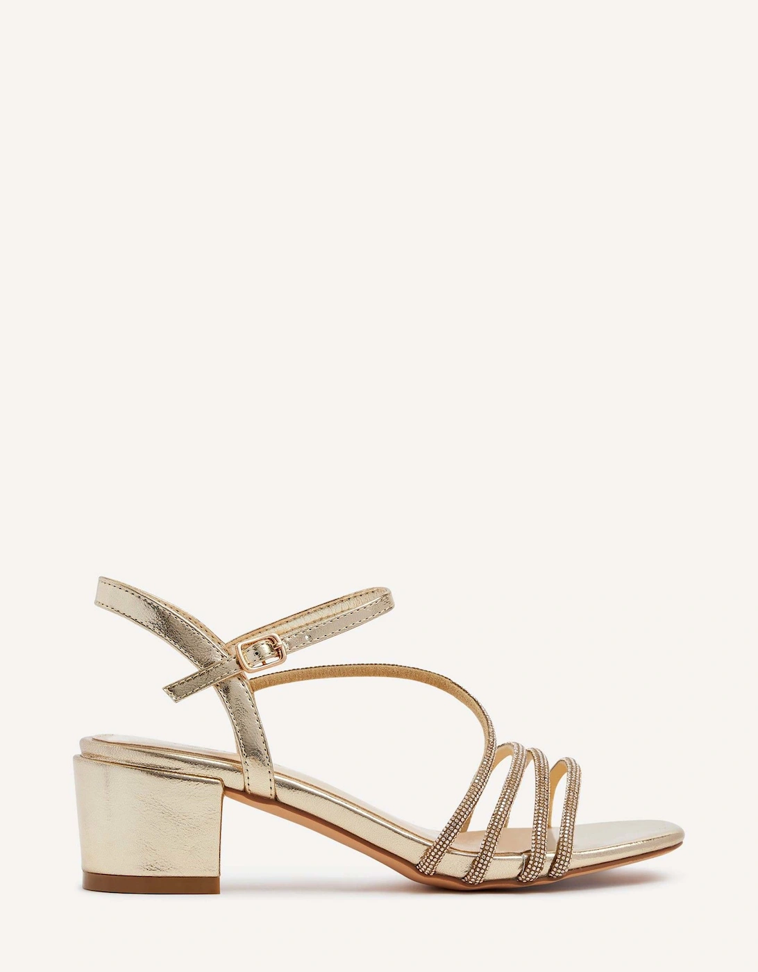 Riri Gold Faux Leather Diamante Strappy Block Heeled Sandal, 2 of 1