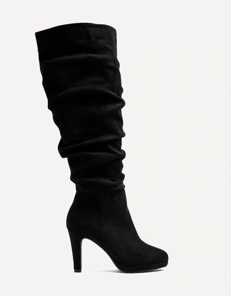 Gianna Black Faux Suede Platform High Leg Boot