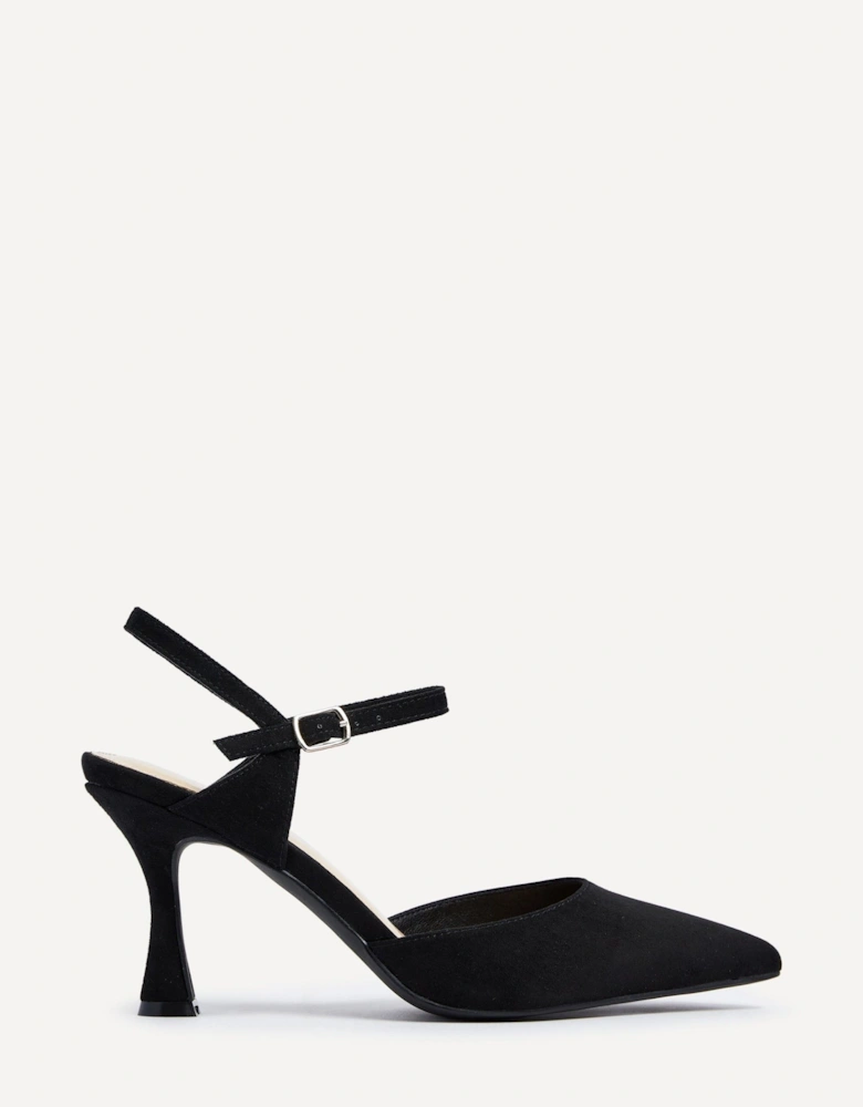 Natalia Black Faux Suede Open Back Stiletto Court Heel