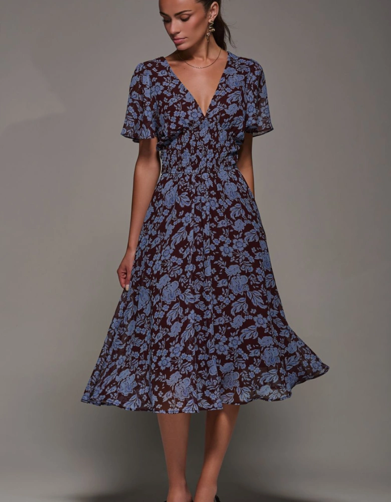 Chiffon Tie Back Detail Midi Dress