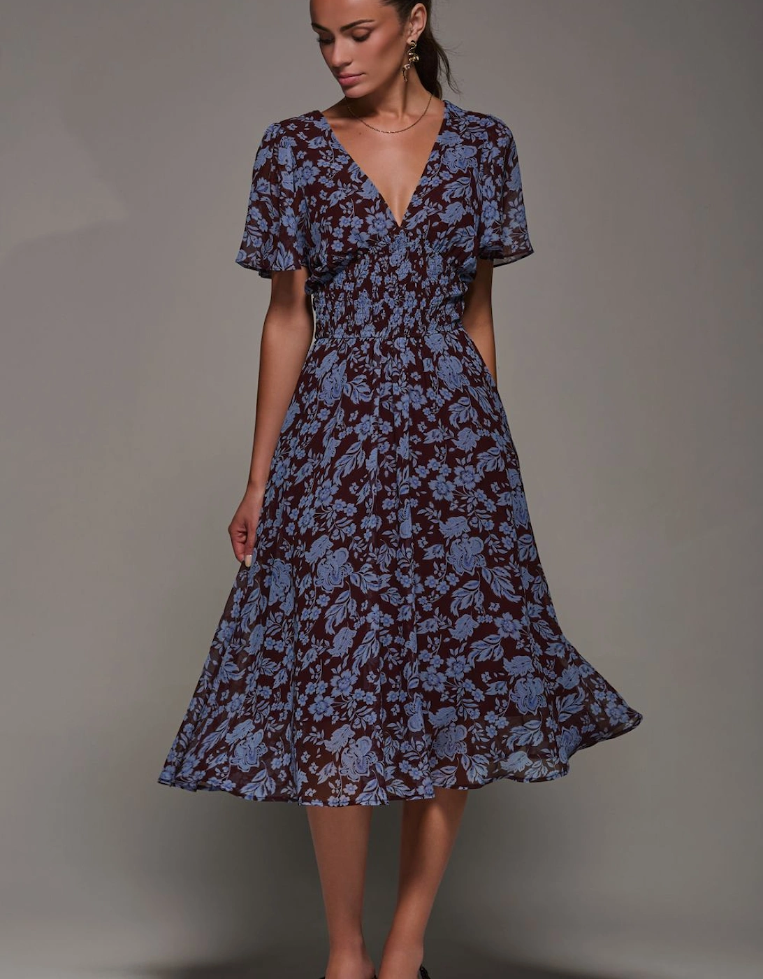 Chiffon Tie Back Detail Midi Dress, 2 of 1