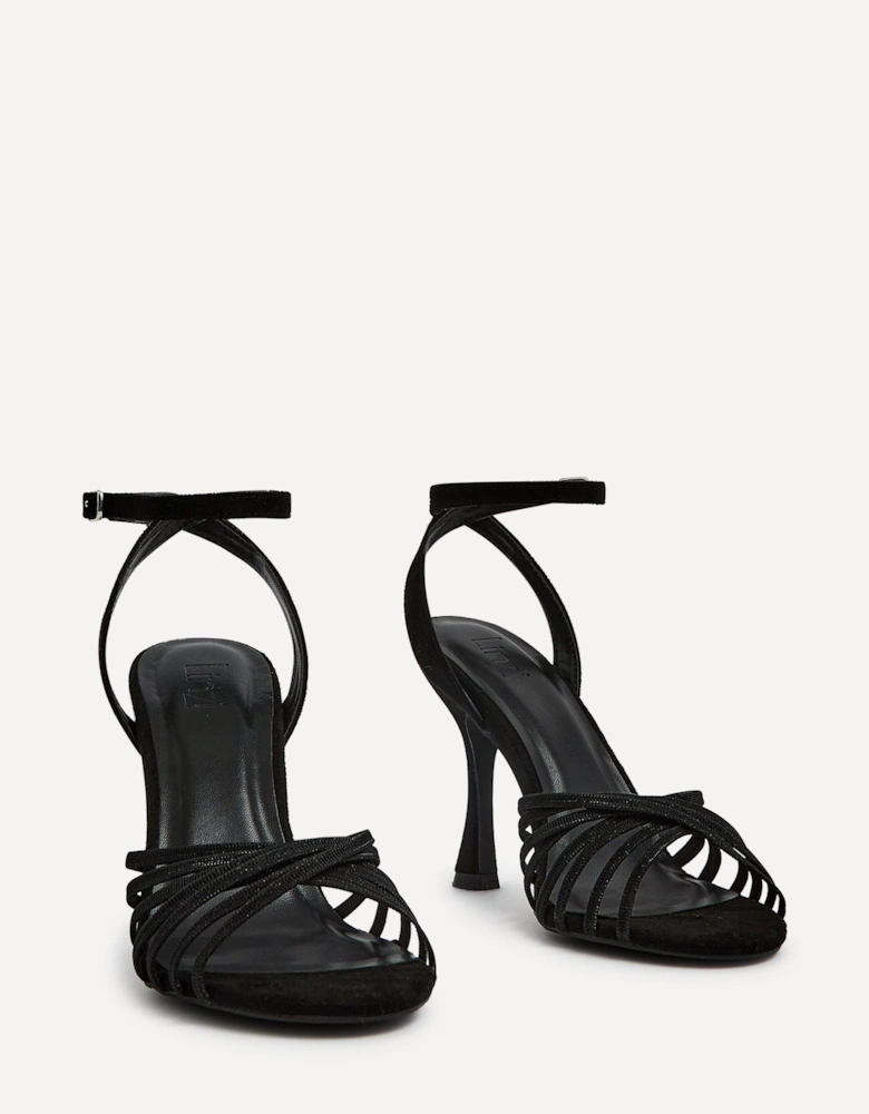 Fleur Black Faux Suede Heeled Sandal