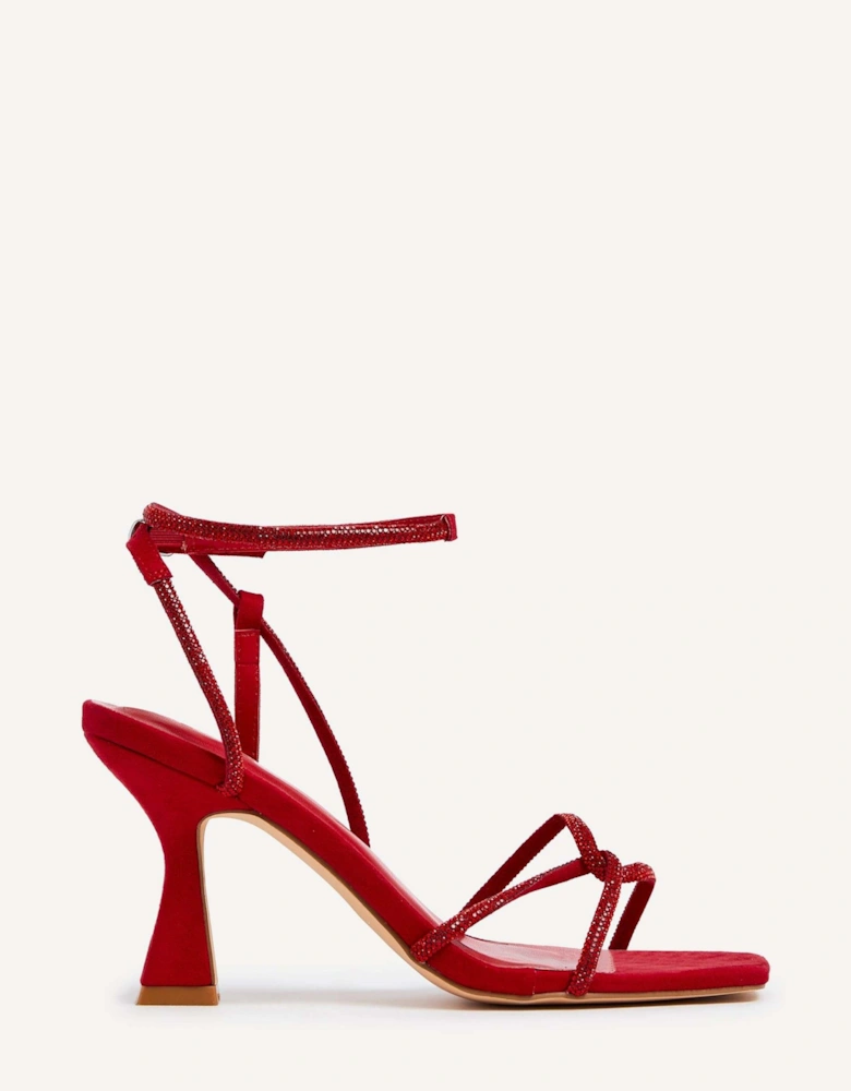 Entice Red Faux Suede Diamante Embellishes Strappy Heel