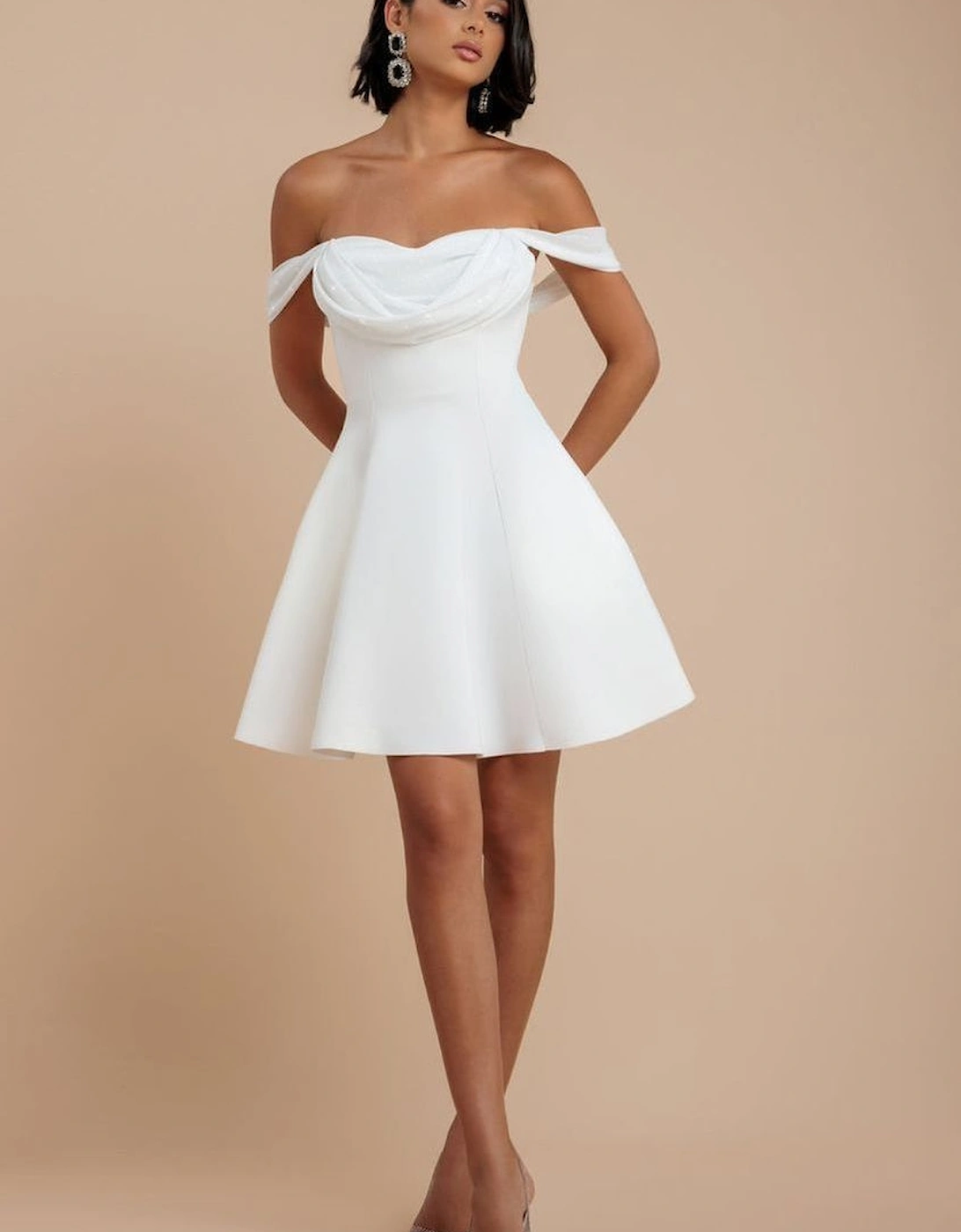 Sparkle Chiffon Cowl Bardot Skater Mini Dress, 2 of 1