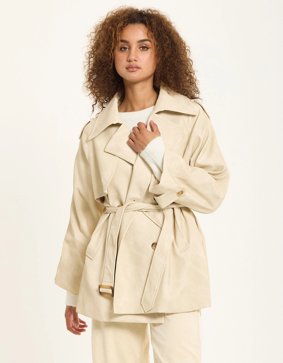 Cream Cord Belted Trench Jacket, 2 of 1