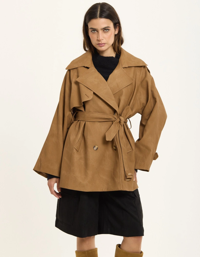 Brown Cord Belted Trench Jacket