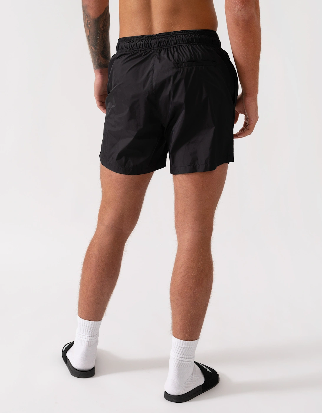 HUGO PAOL Mens Fully Lined Swim Shorts with Stacked Logo - Black 001