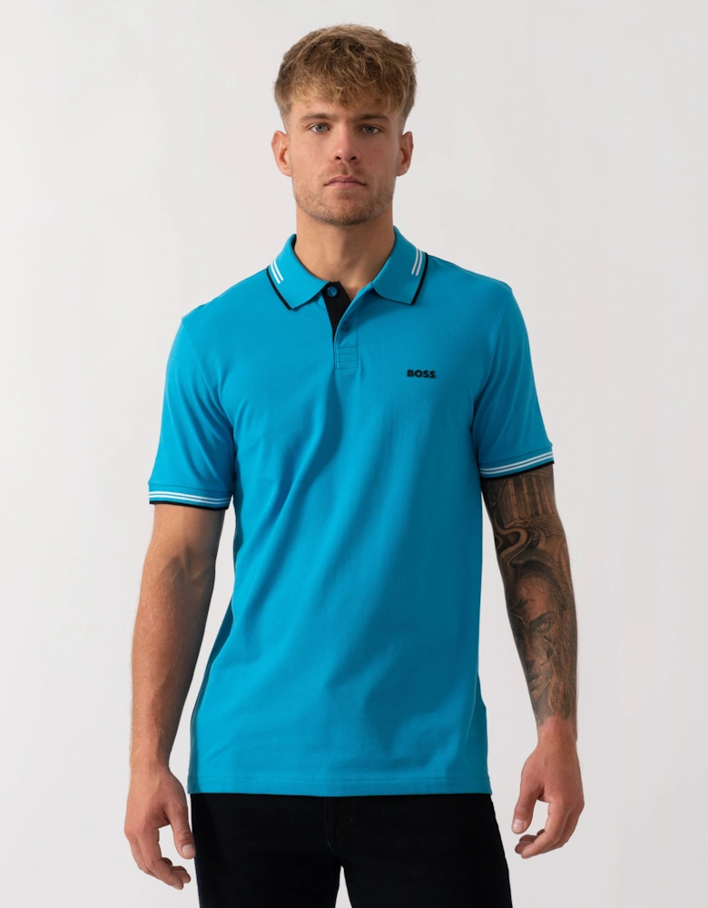 BOSS Green Paul Mens Short Sleeve Polo Shirt With Contrast Tipping - Turquoise/Aqua 443