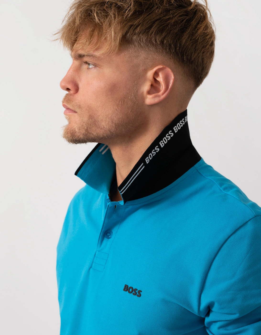 BOSS Green Paul Mens Short Sleeve Polo Shirt With Contrast Tipping - Turquoise/Aqua 443