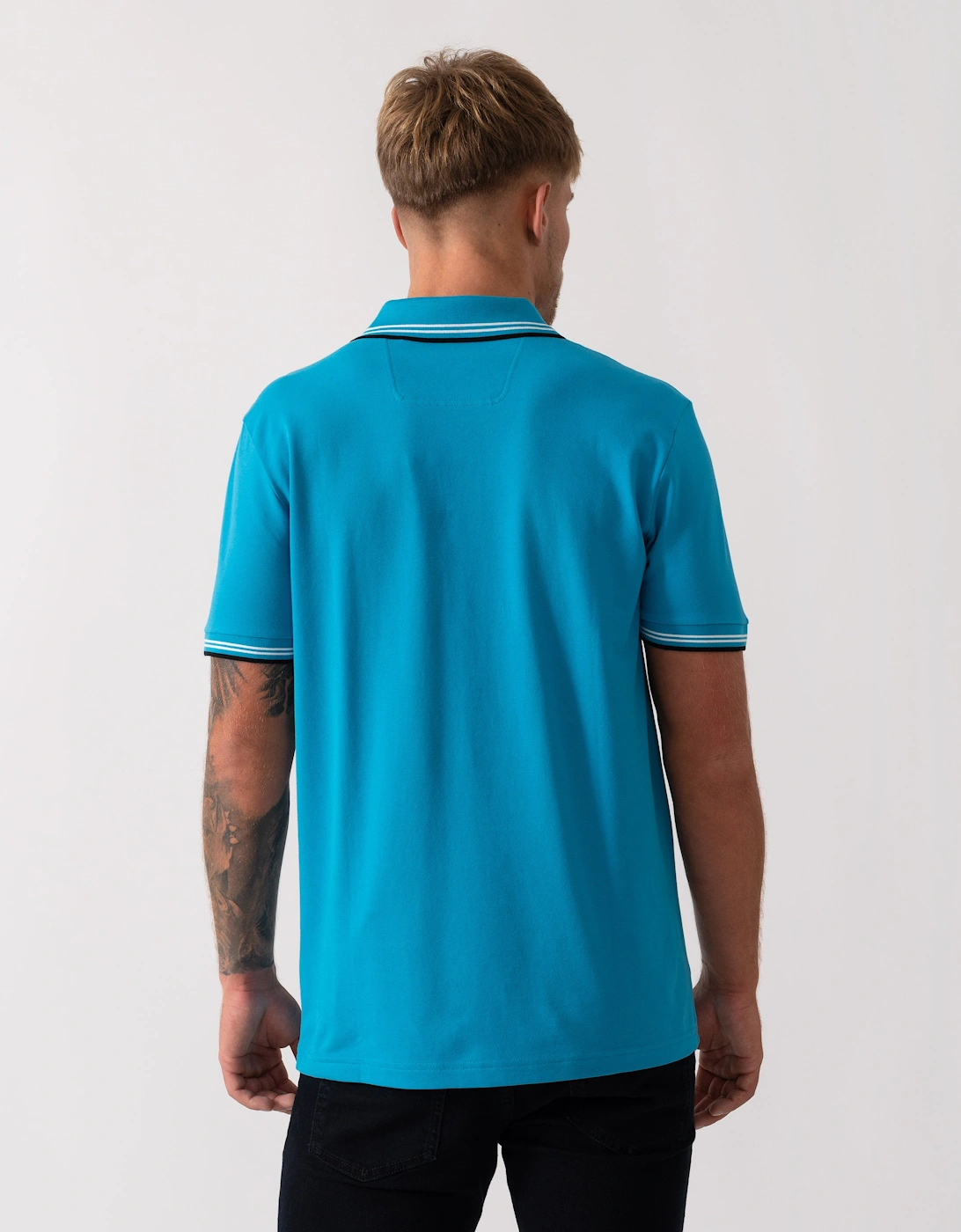 BOSS Green Paul Mens Short Sleeve Polo Shirt With Contrast Tipping - Turquoise/Aqua 443