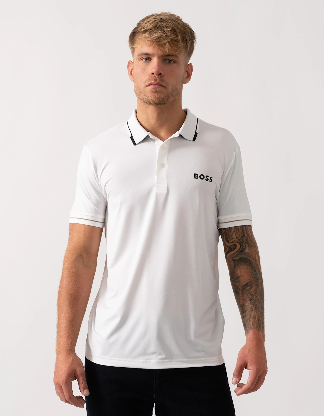 Hugo Boss Men's White Boss Green Paul Pro Tipped Polo Shirt - Natural 104  40 L