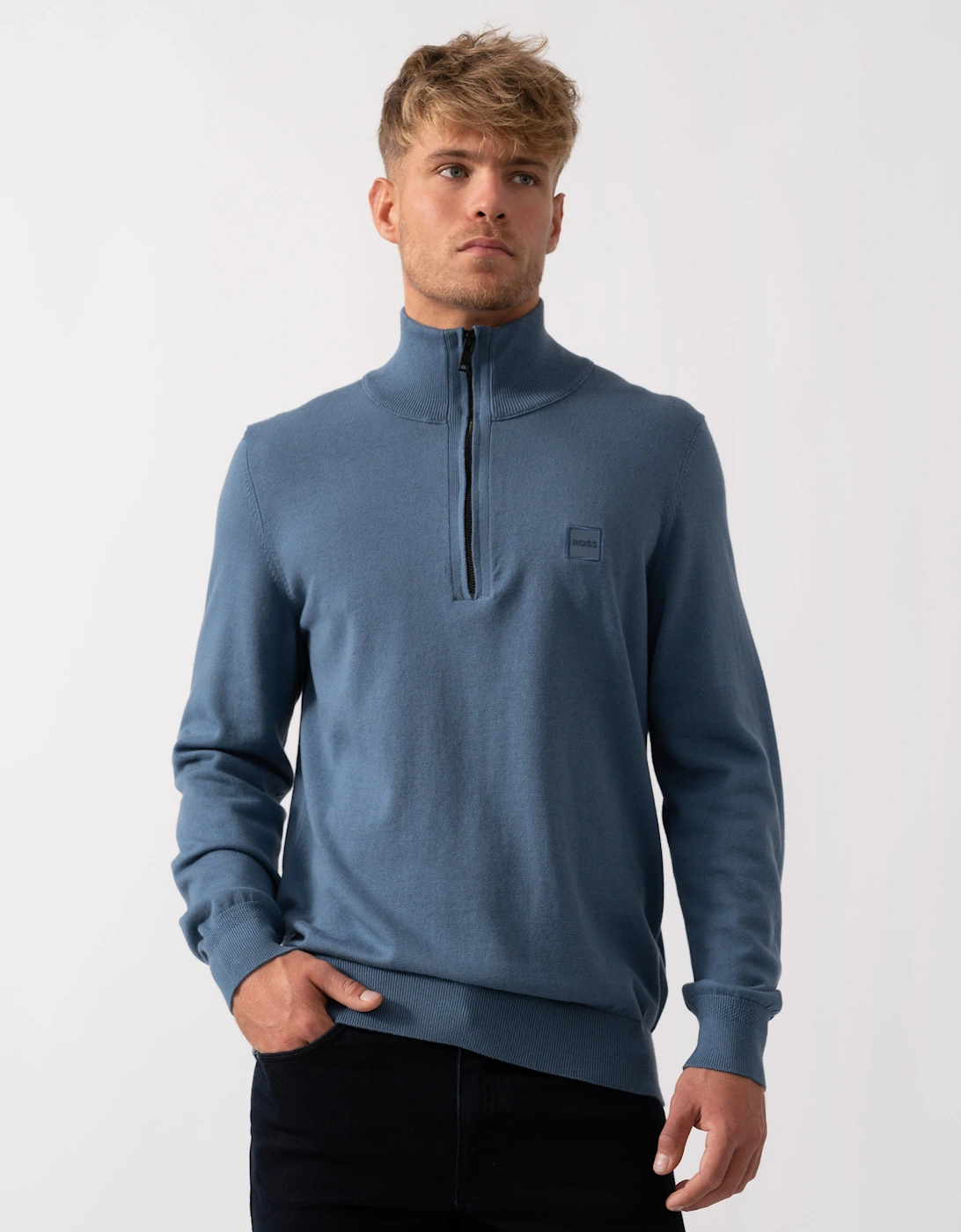 BOSS Orange Kanobix S Mens 1/4 Zip Jumper - Open Blue 495, 5 of 4