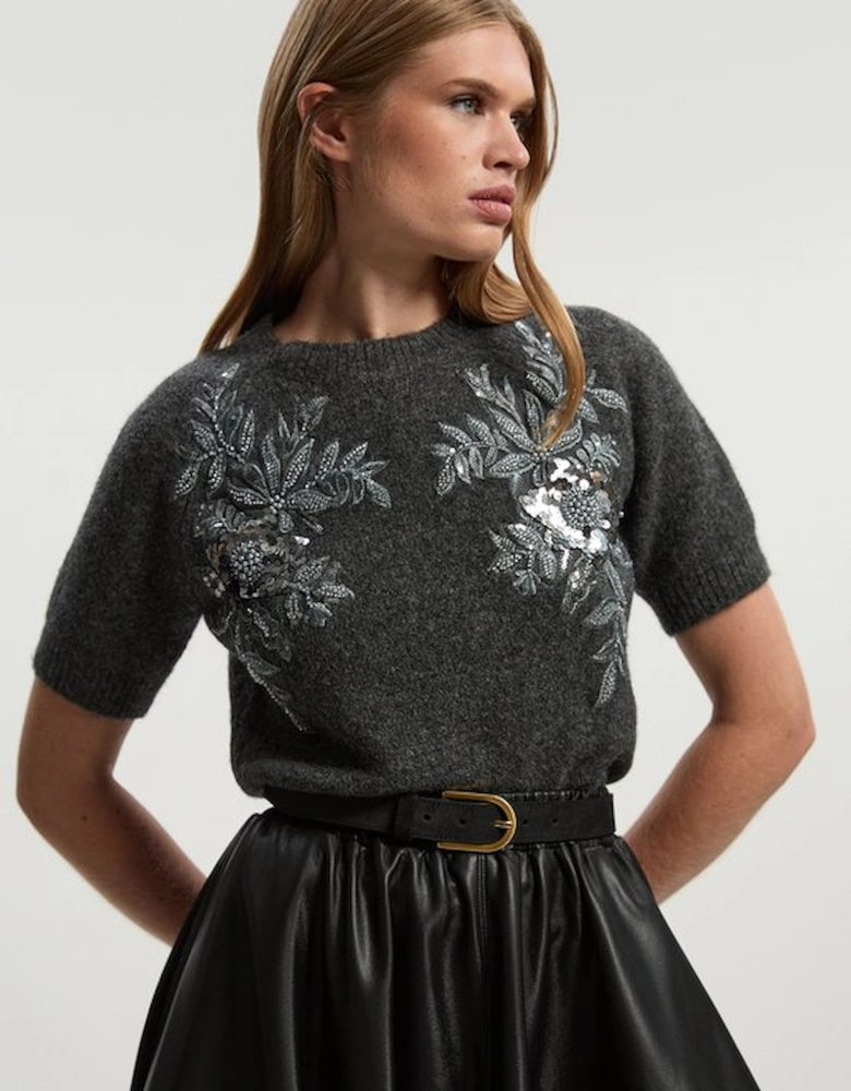 Archive Floral Embellished Cosy Wool Blend Top