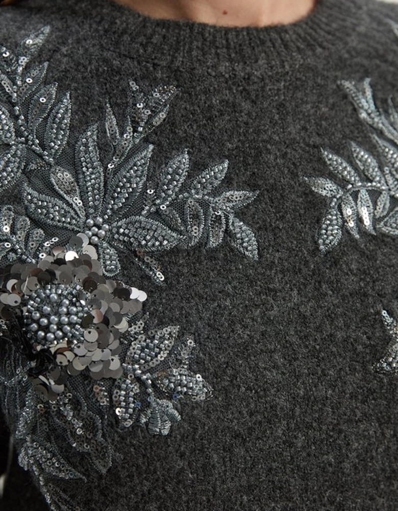 Archive Floral Embellished Cosy Wool Blend Top