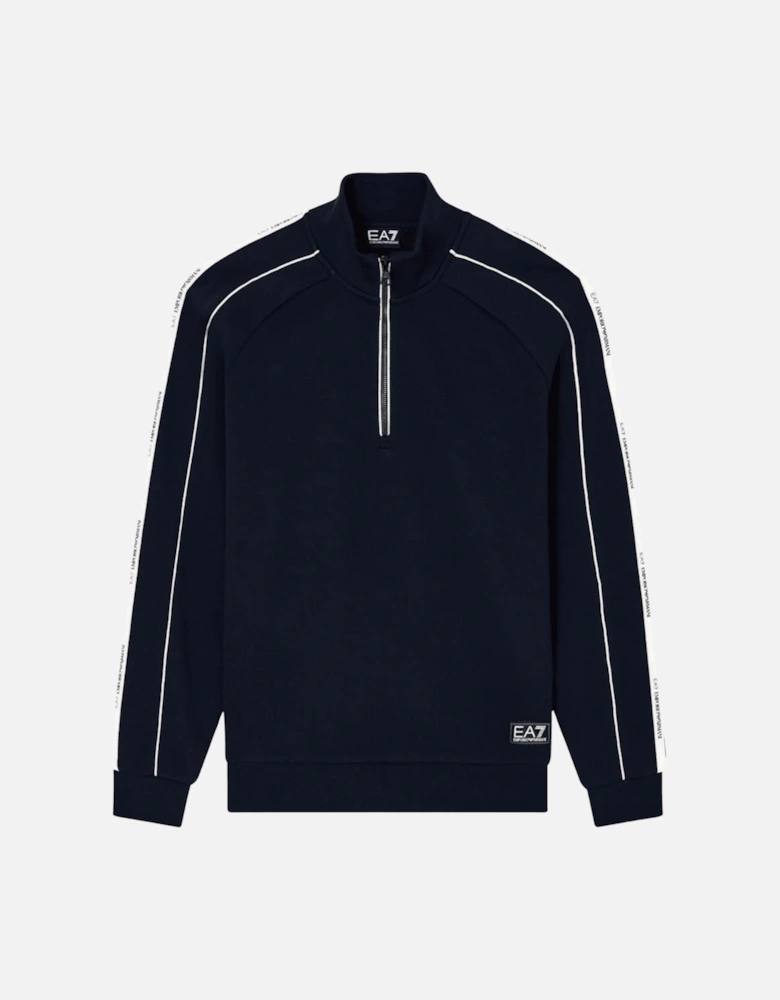 Tape Logo Navy Quarter Zip Sweatshirt