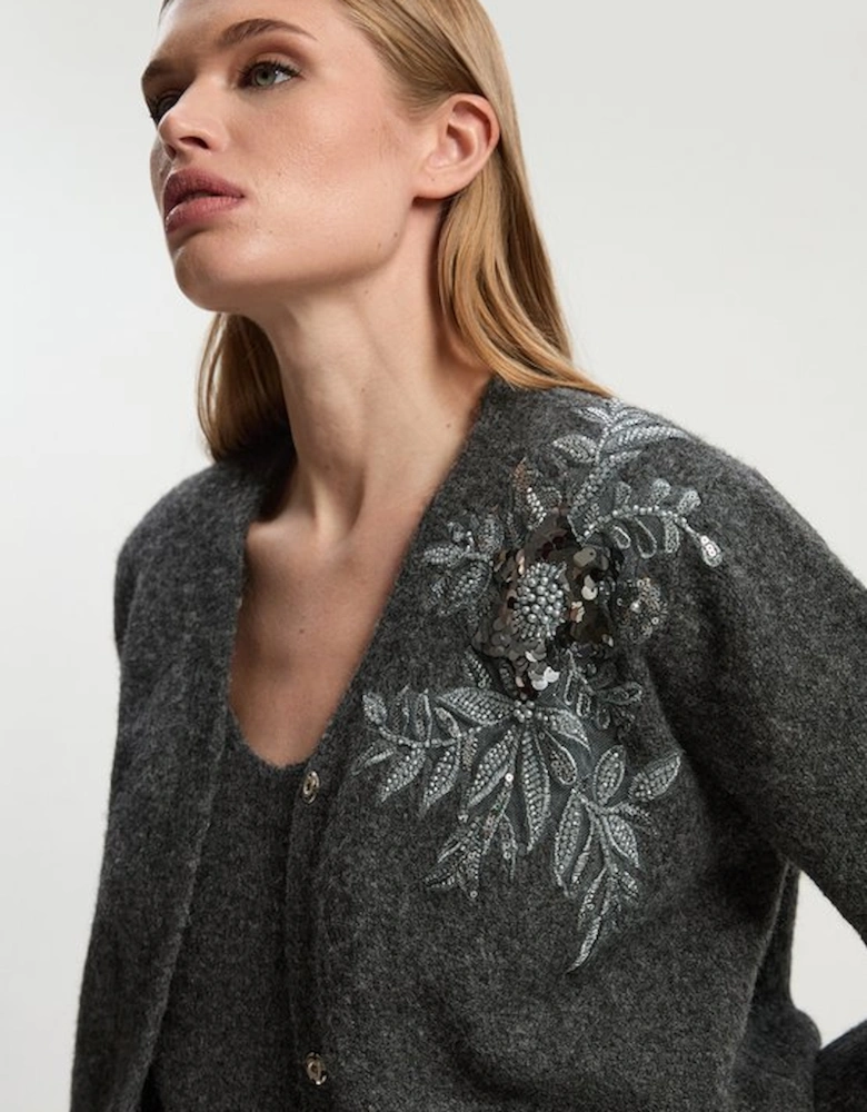 Archive Floral Embellished Cosy Wool Blend Cardigan
