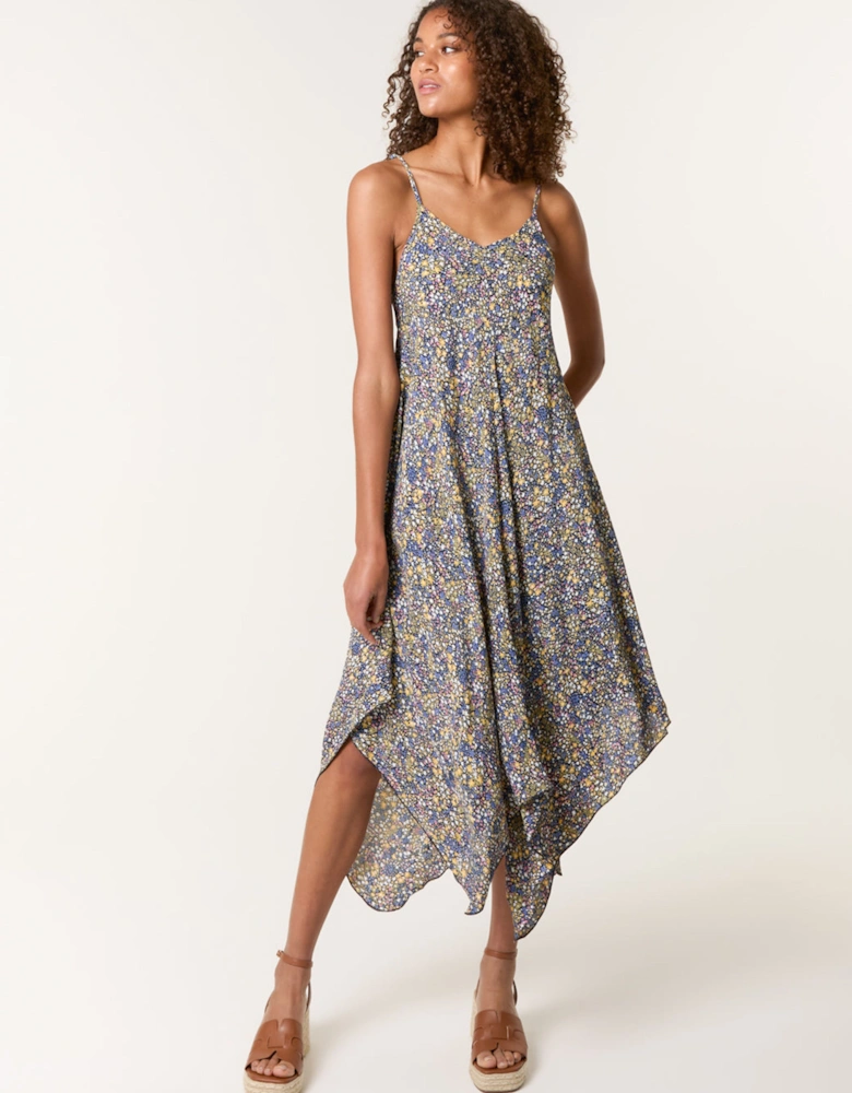 Blue Ditsy Floral Printed Dress