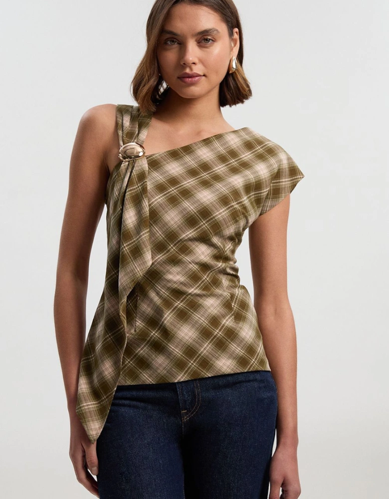 Tailored Check Trim Detail Sleeveless Top
